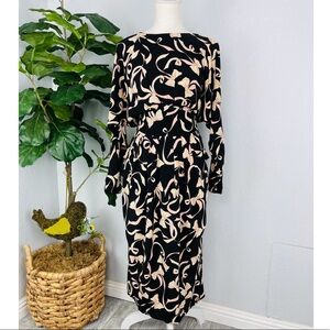BONNIE YIM VINTAGE Black Bow ruffle Mid Century Padded Shoulder Silk Dress